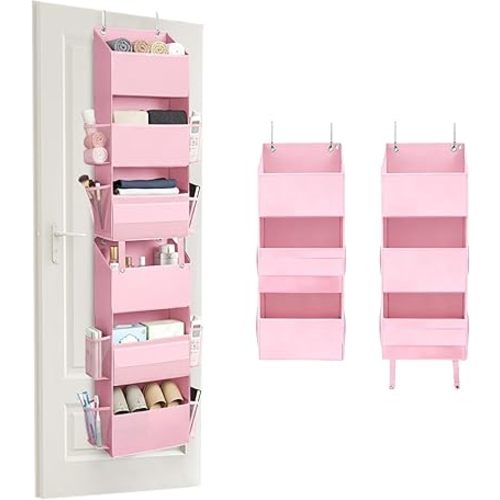 GRANNY SAYS Over The Door Organizer, 6-Shelf Detachable Behind The Door Storage with 8 Pockets, Waterproof Anti Tilt 40lb Large Capacity Hanging Shelf for Nursery, Bedroom, Kids Room, Pink
