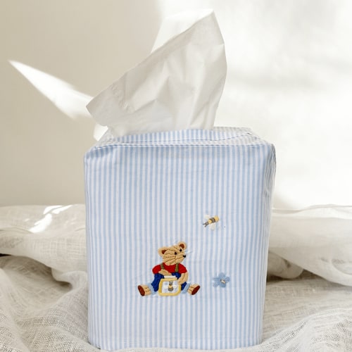 Blue Tissue Box Cover With Teddy Bear