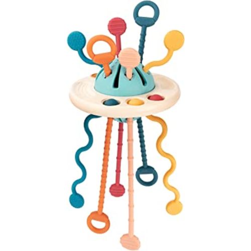 Baby Sensory Montessori Silicone Toy for 6-12 Months, Travel Pull String Toy for 12-18 Months, Developing Fine Motor Skill, Multi-Sensory Activity Toy for 1 Year Old , Birthday Gift for Toddlers
