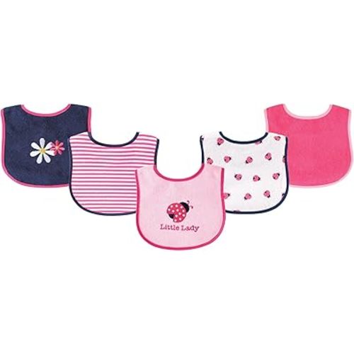 Luvable Friends Baby Cotton Terry Drooler Bibs with PEVA Back, Transportation, One Size