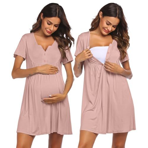 Ekouaer Labor and Delivery Gown, Nursing Nightgown, Maternity Nightgowns for Hospital Short Breastfeeding Nightgown S-XXL