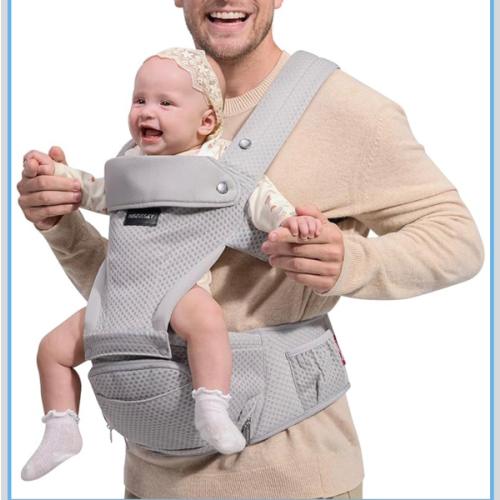 Momcozy Baby Carrier with Hip Seat, 2-in-1 Forward-Facing Carry for Active Babies, Detachable Hands-Free Carrier up to 44lbs, Breathable Infant Carrier Fits Waist Sizes up to 45 Inches, AirMesh Grey
