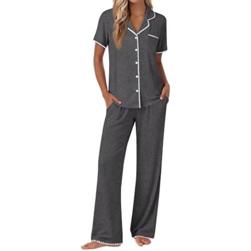 Ekouaer Pajamas for Women Set Button Up Soft Pjs Short Sleeve 2 Piece Lounge Sets Comfy Sleepwear
