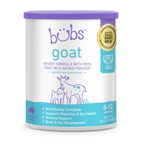 Bubs Whole Goat Milk Infant Formula for 0-12 Months, Non-GMO Milk, 20 oz | Goat Milk-Based Powder with Iron, DHA, ARA, Prebiotics & Essential Nutrients to Support Gentle Digestion