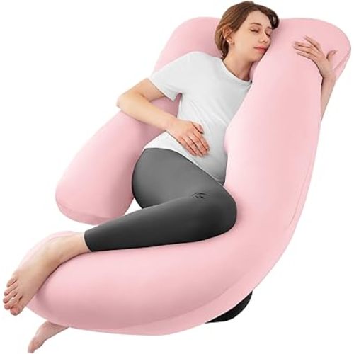 Sasttie Pregnancy Pillows for Sleeping, U Shaped Cooling Full Body Pillow with Removable Cover, Pregnant Women Must Haves, Maternity Essential, Light Pink