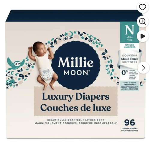 Millie Moon Luxury Diapers, Size Newborn, 96 Count