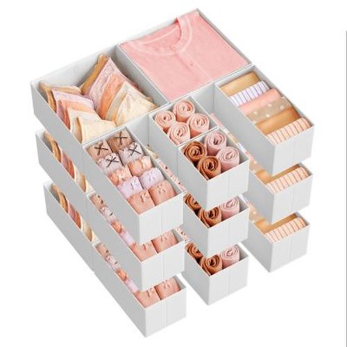 SONGMICS Drawer Organizers, Dresser Divider Organizers, Set of 18, Foldable Fabric Storage Boxes, Cloud White