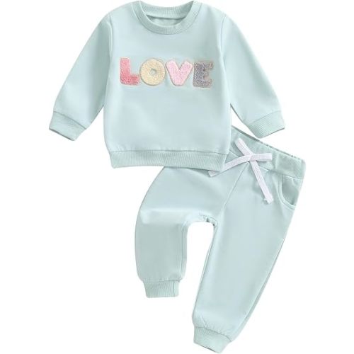 Socutebabe Baby Girl Clothes Newborn Infant Fall Winter Outfits Love Embroidery Long Sleeve Crewneck Sweatshirts Pants 0-24M