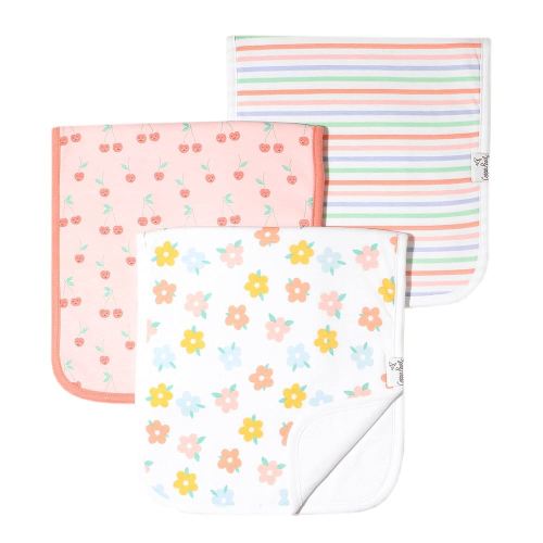 Copper Pearl Premium Baby Burp Cloths - 3-Pack Large Cotton Burp Cloths, Extra Soft Spit Up Rags with 3 Absorbent Layers, Perfect for Baby Girl Gifts (21" x 10" Size, Cheery Set)