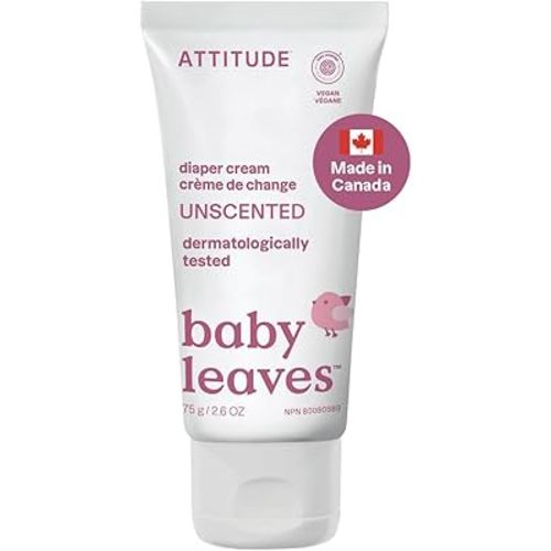 ATTITUDE Diaper Cream for Baby, Made in Canada, EWG Verified, Dermatologically Tested, Formulated with Zinc Oxide, Vegan, Unscented, 75 grams