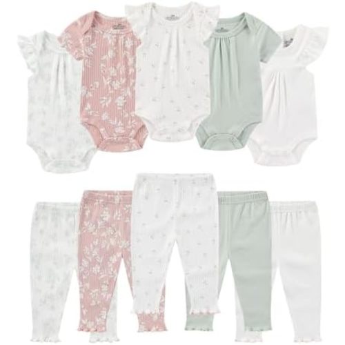 Ruliby Baby Bodysuit and Pant Set Summer Ribbed Mix Match Infant Clothes
