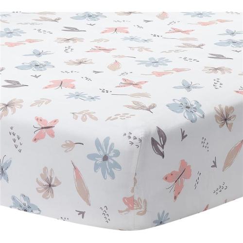 Lambs & Ivy - Baby Blooms Watercolor Floral/Butterfly Cotton Fitted Crib Sheet