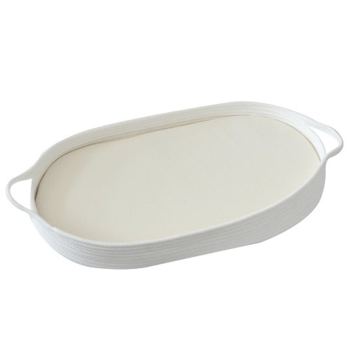 Handmade White  Cotton Rope Changing Basket Come with a Foam Mattress - Diaper Changing Pad