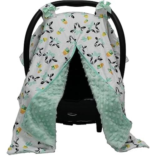 Dear Baby Gear Carseat Canopy - Car Seat Cover with Snap Opening for Girls & Boys - Infant Car Chair Canopies - Floral & Farm Prints - Nursing Covers -39"x32" (Cactus Succulents in Pots, Mint Dot)