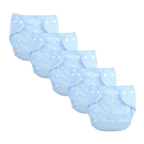QIEZHON Baby Cloth Diapers 5 Pack with Inserts,Adjustable Washable and Reusable Pocket Diapers Breathable Leak Free for 0-3 Years Baby Girls Boys Blue