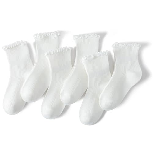AniKigu Baby Girls Ruffle Socks Toddler Girls Frilly Dress Crew Socks for 6-12 Months 1-3 Years 3-5 Years 6 Pack