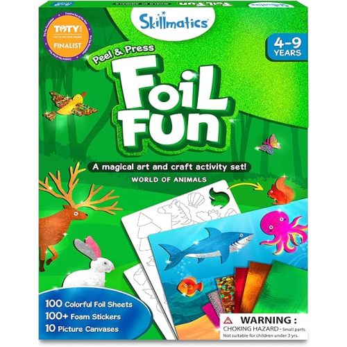 Skillmatics Foil Fun - Animals, No Mess Art for Kids, Travel Toys, Craft Kits, DIY Creative Activity, Christmas Gifts for Boys & Girls Ages 4, 5, 6, 7, 8, 9