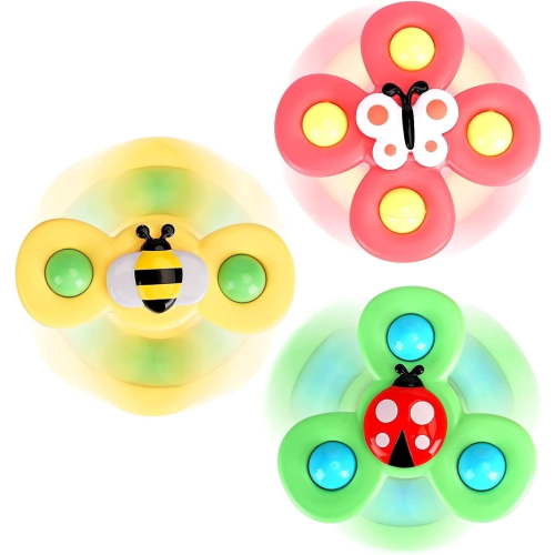 MANGOBOB 3 Pcs Suction Cup Spinner Toys, Baby Fidget Spinner Toy, Spinning Toys for Toddlers 1-3, Sensory Toys Bathtub Toy Dining Chairs Toys