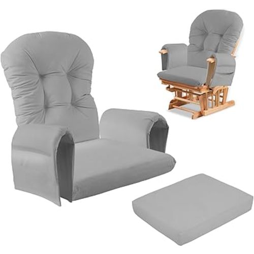 5 Pc Glider Rocker Replacement Cushions, Extra Thick Glider Cushions Replacement Set, 4'' 50D Memory Foam Seat Cushion with Storage Pocket, Velvet Fabric, Soft, Supportive (Light Grey)