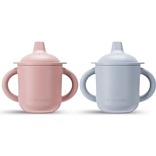 Leeleelon® Silicone Sippy Cups for Baby, 100% Leak-Proof Training Cup for Toddler with Handles, Soft Spout Sippy Cup for Infants, 6+ Months, 6oz/180ml, Grey/Pink (Pack of 2)