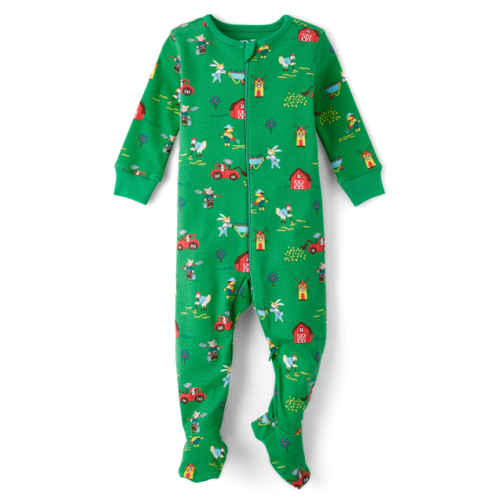 Baby And Toddler Farm Animal Snug Fit Cotton Footed One Piece Pajamas - Green