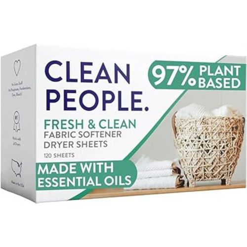 The Clean People Fabric Softener Sheets - Dryer Sheets - Softens & Removes Static Cling - Vegan Laundry Softener With Essential Oils - Fresh Scent, 120 Pack