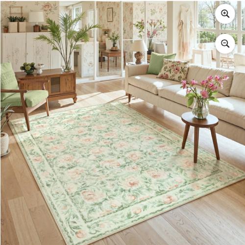 Lahome Decor 5'x7'Floral Living Room Rugs,5x7ft Boho Area Rug for Bedroom Machine Washable Rug- Non-Slip Soft Indoor Carpet, Stain Resistant Low Pile for Farmhouse,Dining Room,Office,Green