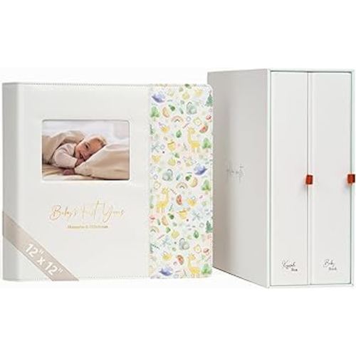 Keepsake Baby Memory Book with Keepsake Box Girl Boy - Timeless Leather-Bound Baby Milestone Book | Baby Book Keepsake and Baby Photo Memory Box to Record Baby Shower to Age 5 - Beautiful Gift