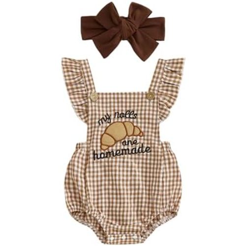 Baby Girl Thanksgiving Outfit My Rolls are Homemade Onesie Ruffle Romper Fall Bubble Plaid Bodysuit with Headband