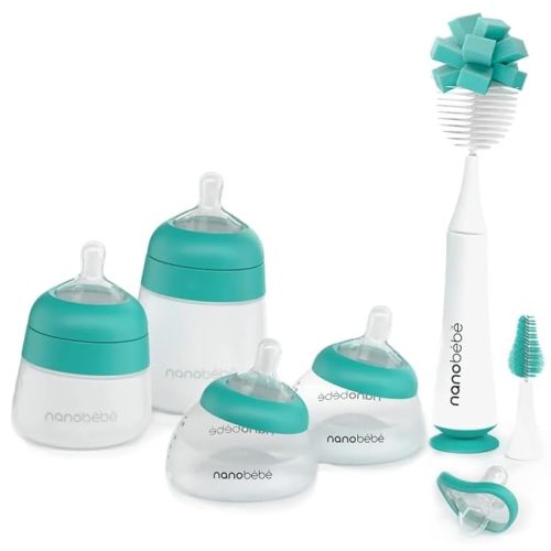 Nanobebe Breastmilk and Silicone Baby Bottle Ultimate Set Gen 2, 5oz and 9oz - with Sterilizer, Drying Rack, Anti-Colic Nipples, Pacifiers, and Warmer - Teal
