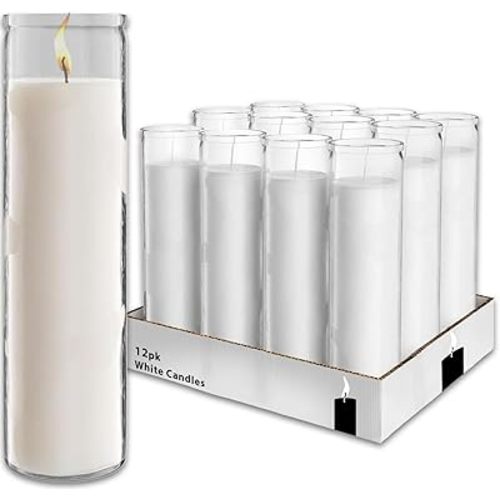 Generic White 8" Prayer Glass Candles - 12 Pack Devotional Candles for Vigils, Prayers, Blessings, Ceremonies | Bulk White Candles in Glass
