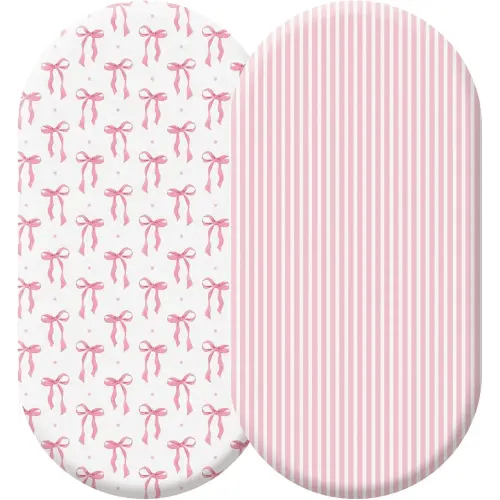 Oudain 2 Pack Pink Baby Bassinet Sheets Girls Bow Coquette 32'' x 16" Stretchable Soft Crib Sheets Cradle Bed Set Fitted Cover for Oval Rectangle Hourglass Mattress Infant Nursery Toddler Room Decor