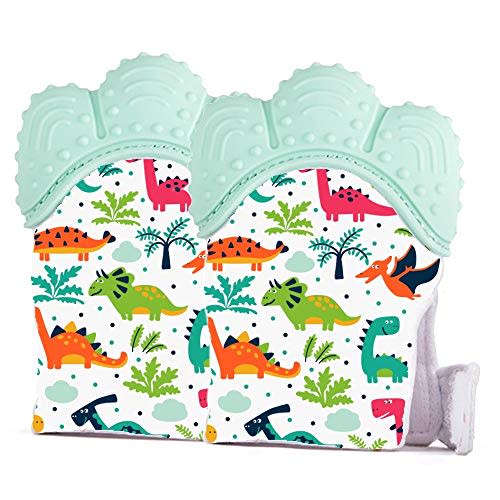 Baby Teething Mitten, Silicone Teether Glove, Soothing Infant Mitt (2 Pack)