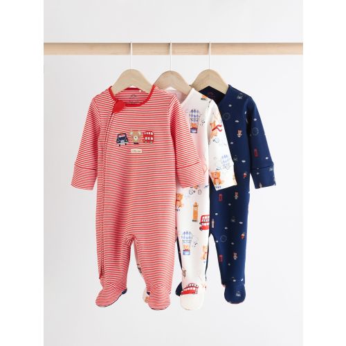 Red/Blue Baby Two Way Zip Sleepsuits 3 Pack (0-2yrs)
