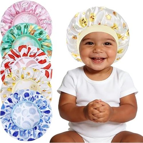 5 Pcs Kids Bonnet for Girls, 11 Inch Kids Satin Bonnet with Elastic Band, Soft Silk Night Sleep Cap for Baby Toddler Girls, Colorful Sleeping Bonnet for Curly Natural Hair(Multiple Colors)