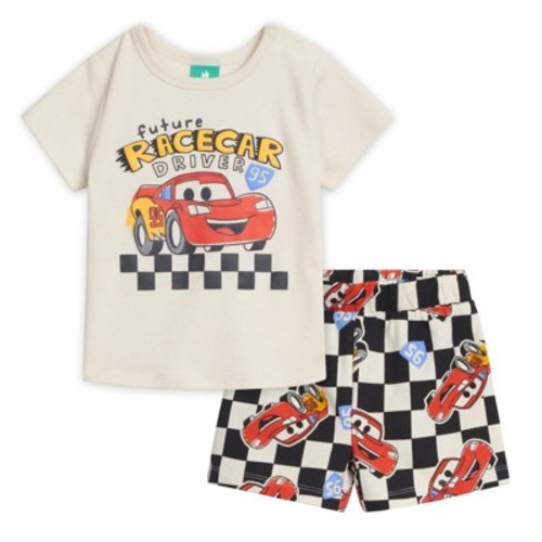 Disney Cars Lightning McQueen Newborn Baby Boys T-Shirt and French Terry Shorts Outfit Set Off White / Black Cars 0-3 Months