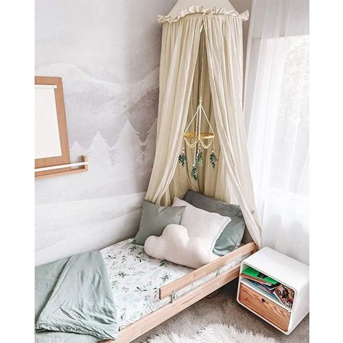 YIUOR Kids Bed Canopy with Frills Cotton Cover Net for Baby Crib Reading Nook Curtain Hideaway Hanging Round Tent Nursery Bedding Play Room Decor