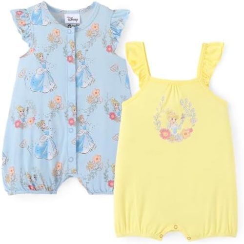 Disney Baby Girls Viscose Made from Bamboo 2 Packs Breathable Bodysuit with Ruffle Sleeves Romper Newborn to Infant