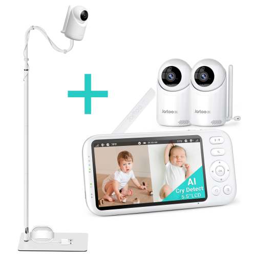 Jartoo Best Baby Monitor No WiFi Video with 2 Camera 2K Screen Audio AI Cry Detect