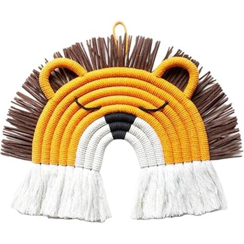 Handcrafted Macrame Hanging Animal Wall Art: Unique Bohemian Decor - Ideal for a Nursery, Apartment, House, Child's Room, Dorm, Baby Shower (Lion)