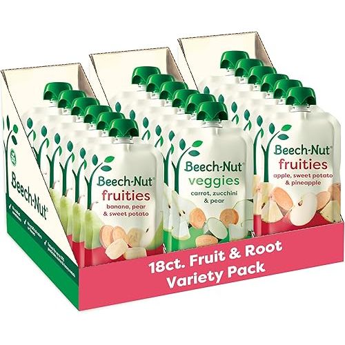 Beech-Nut Baby Food Pouch Variety Pack, Fruit & Root Veggies, 18 Pouches
