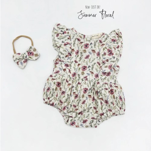 Milana Muslin Bubble Romper + Bow – Olive and Cradle