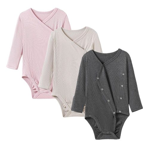 0-3 DEFAHN Viscose from Bamboo Baby Side Snap Bodysuit Kimono Onsies 3-Pack Long Short Sleeve Boy Girl Boys