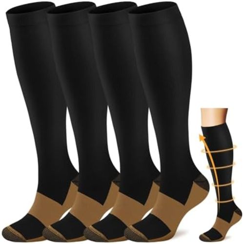 ACTINPUT Copper Compression Socks Men & Women 4 Pairs,Best Support for Nurses,Running,Cycling,FLying