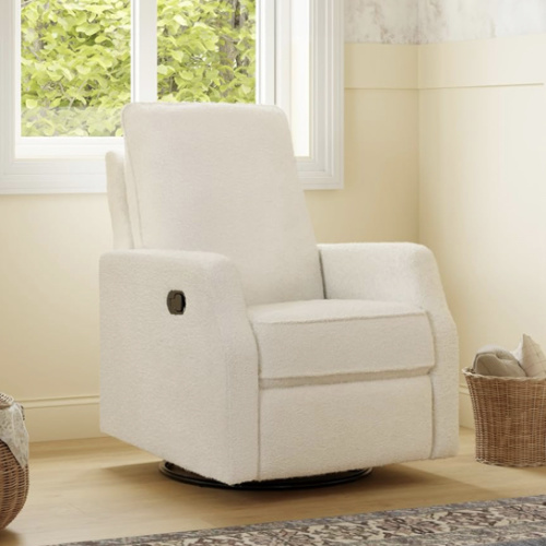 DaVinci Lucas Pillowback Swivel Glider Nursery Recliner, Cozy Cream Boucle | GREENGUARD Gold Certified Nursery Recliner Chair w/ High Pillow-Back, Padded Arms & Bonus Lumbar Pillow - Manual, 360° Swivel