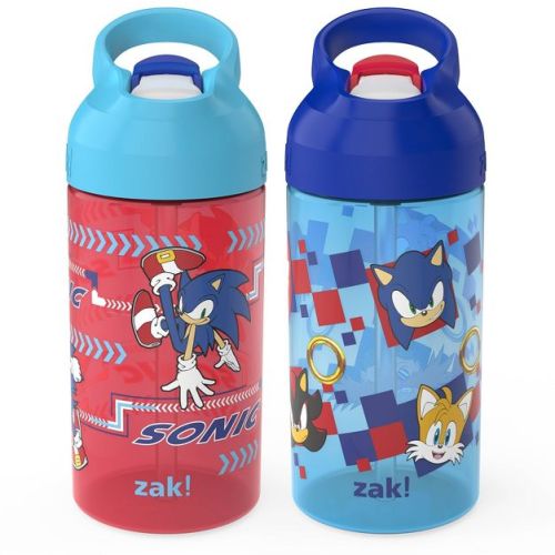 Zak Designs 2pk 16 Fl Oz Plastc Atlantic Sonic The Hedgehog Water Bottles: Kids & Toddler Portable Drinkware, Dishwasher-safe