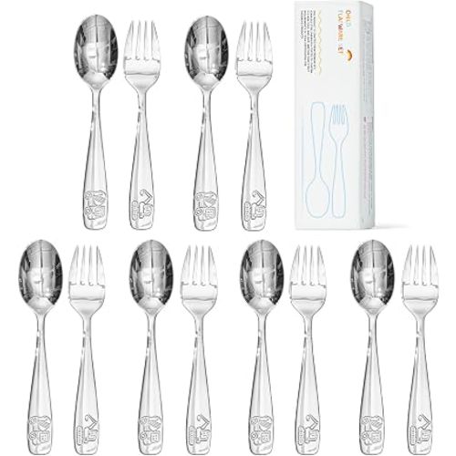 KINGSTONE 12 Pieces Kids Silverware Set, 18/10 Stainless Steel, Dump Truck