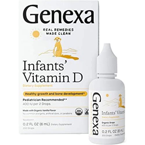 Genexa Infants Vitamin D Liquid Drops for Baby & Toddler | USDA Organic Vitamin D3 for Newborn | Immune Support & Bone Health | Vegan | Gluten Free | Non-GMO | 90 Servings