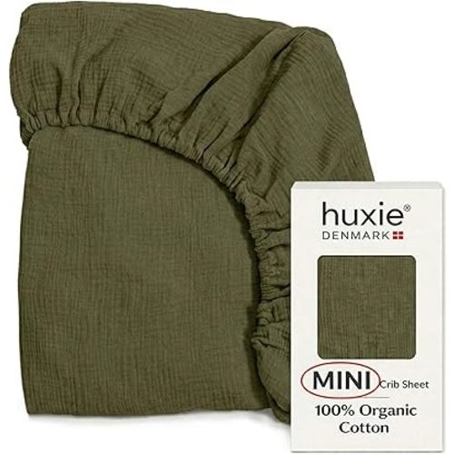 Mini Crib Sheets - Organic Cotton Muslin Fitted MINI 24"x 38" Crib Sheet for Pack and Play - Ultra-Soft and Breathable for Boys (Mini Sage Green)