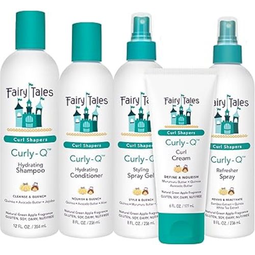 Fairy Tales Curly Q Kids Curly Hair Products Set – Curl Shampoo, Curl Conditioner, Curl Cream, Curl Refresher & Kids Styling Spray Gel – Phthalate, Paraben, Gluten Free, 5 Count